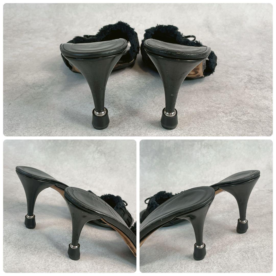 靴 Vintage Chanel Black Ruffle Heels 37