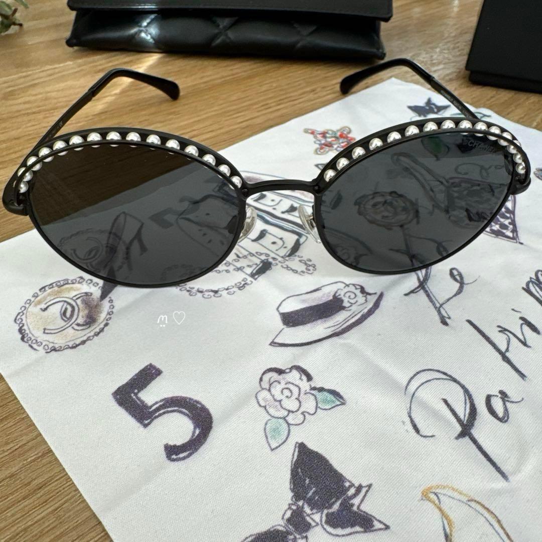 CHANEL　シャネル　パールサングラス　ココマーク　アイウェア　ブラック