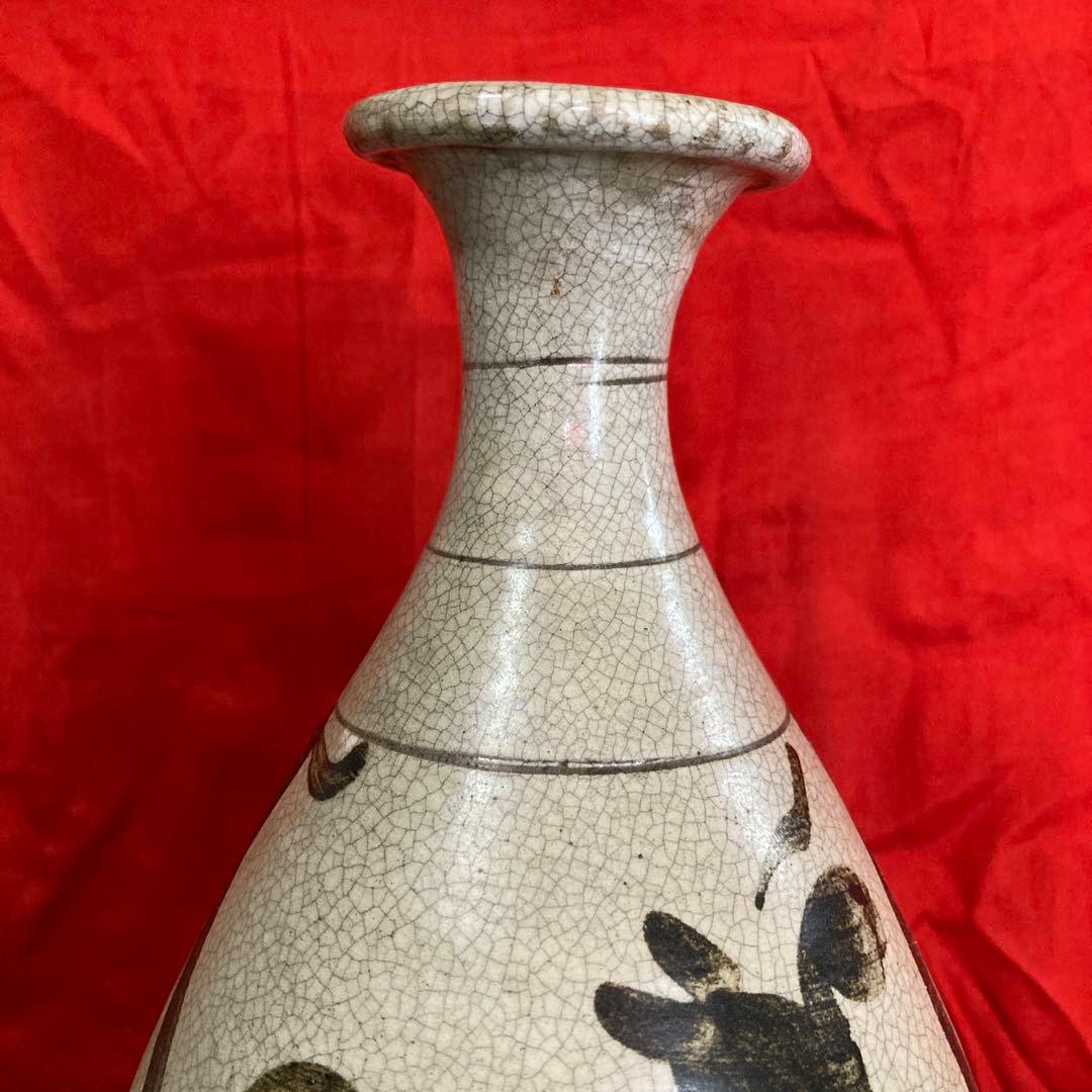 中国　鉄絵　瓶　徳利　蔓草図