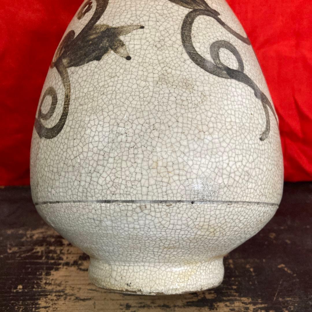 中国　鉄絵　瓶　徳利　蔓草図