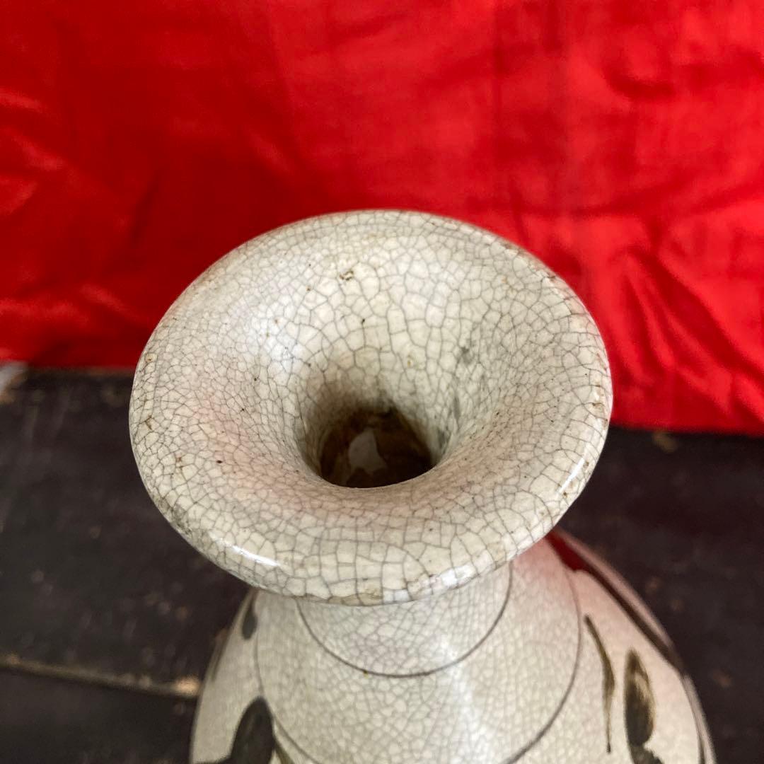 中国　鉄絵　瓶　徳利　蔓草図