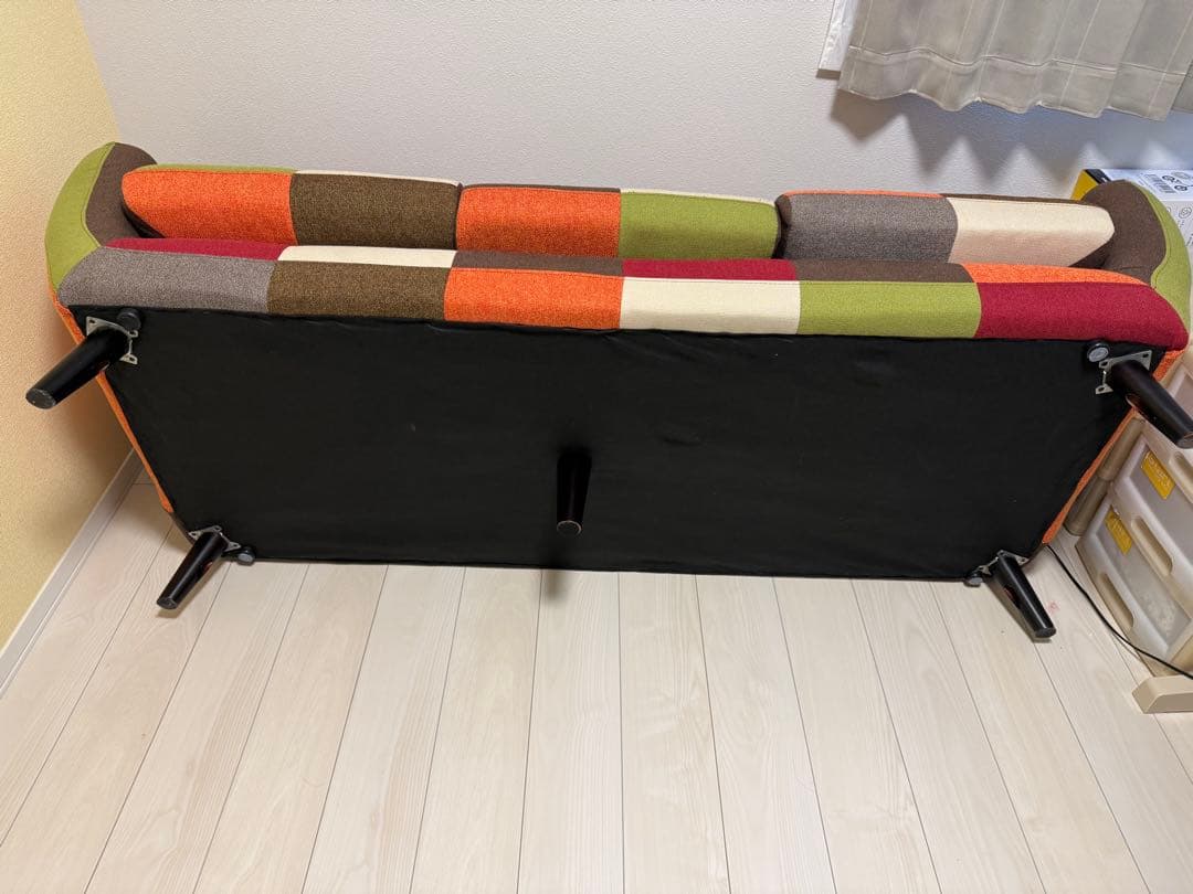 美品最終値下げ！3人掛けソファ　不二貿易 パッチワークソファ　（オットマン付き）