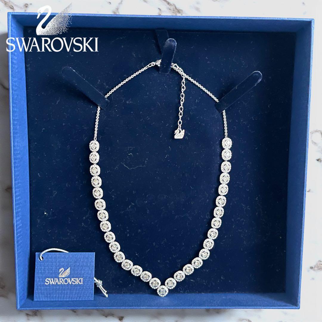極美品 SWAROVSKI Angelic Square ロジウム調 ネックレス