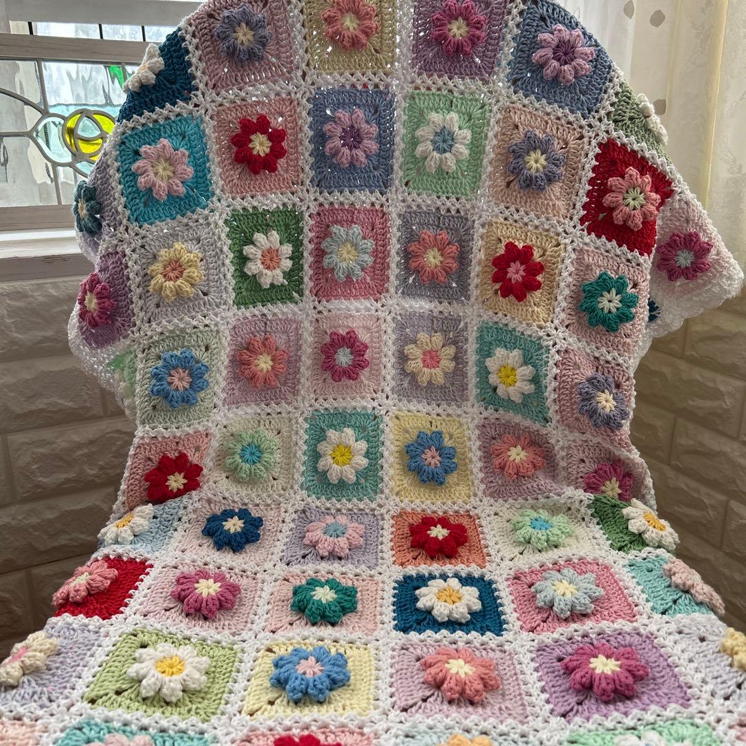 Ri様ご確認用 ぷっくり。お花のモチーフ編み マルチカバー ブランケット