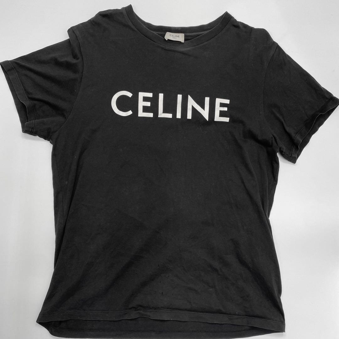 CELINE ブラック Tシャツ ロゴ入り S