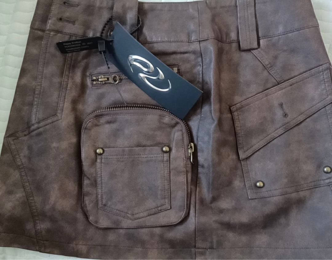 試着のみ PERSONSOUL*Worn Leather Skirtミニスカート