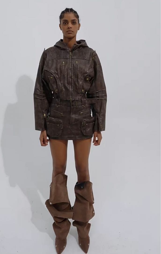 試着のみ PERSONSOUL*Worn Leather Skirtミニスカート