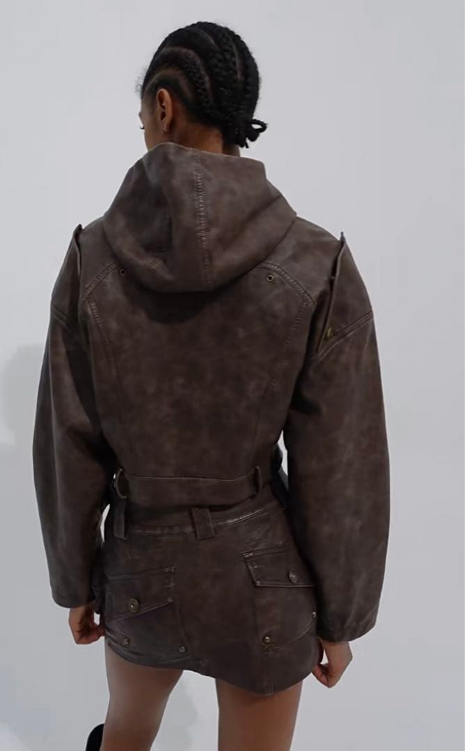 試着のみ PERSONSOUL*Worn Leather Skirtミニスカート