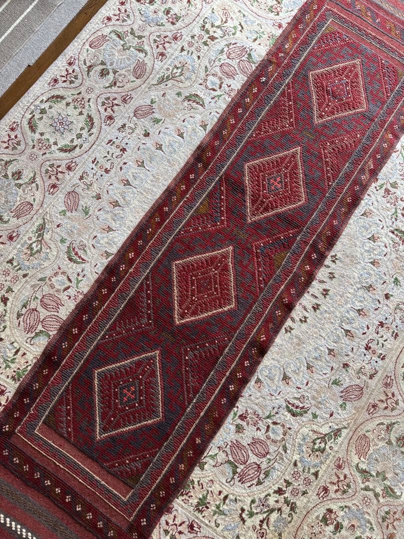 ペルシャ タフタン手作りラグ ランナー 56cm X 240cm