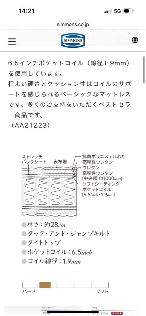 シモンズ セミダブル ゴールデンバリュー（ビューティーレスト）
