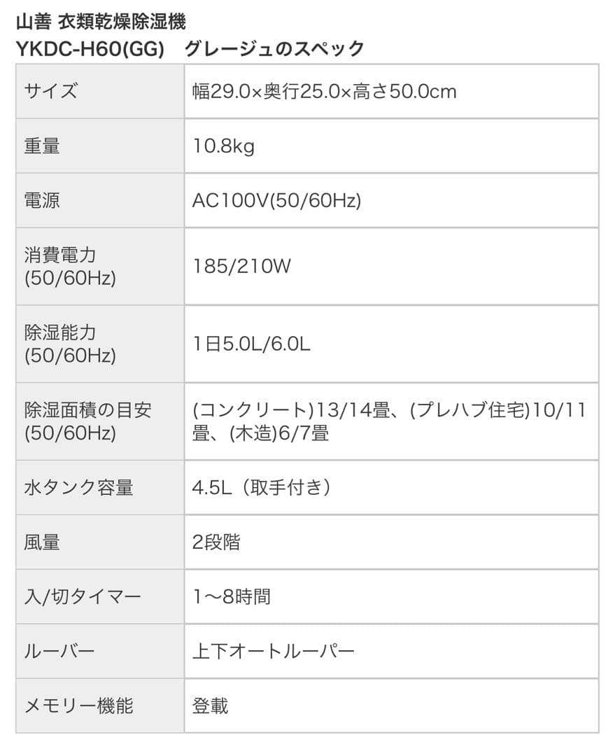 YAMAZEN 除湿機 2024年製 衣類乾燥モード搭載