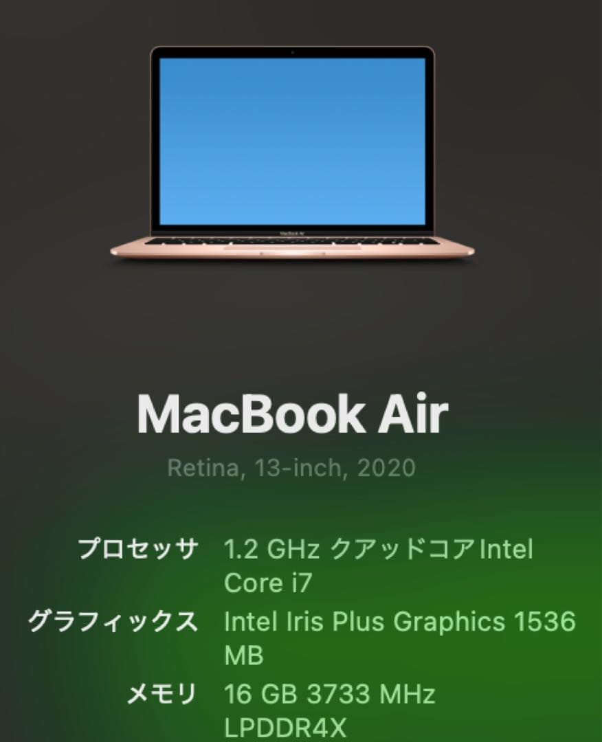 【希少CTO】MacBookAir2020 i7/16GB/256GB Gold