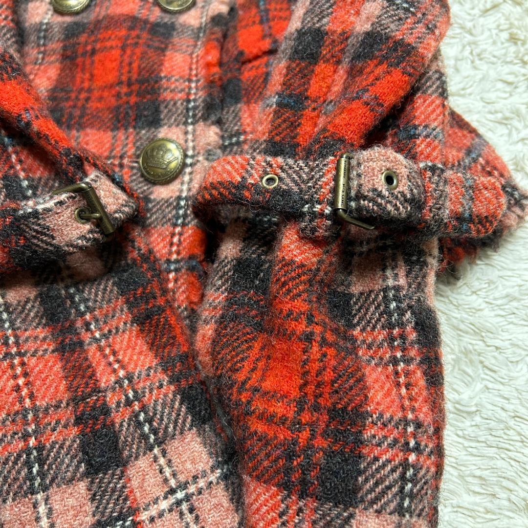 バーバリーブルーレーベル チェック柄 ウール ピーコート 刻印金ボタン