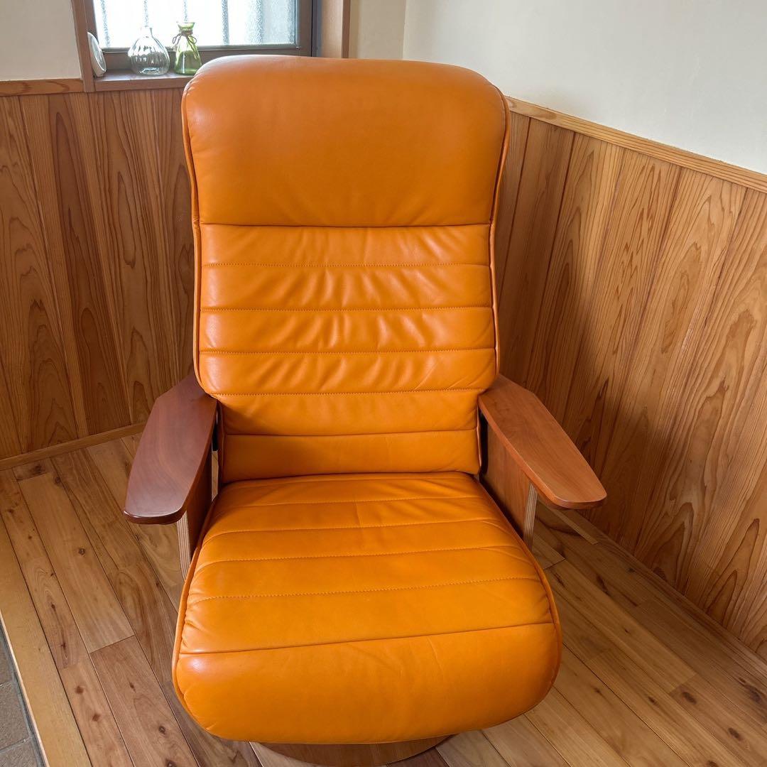 【美品】カリモク 1人ソファー 用　ザファースト　オットマン オレンジ 牛革