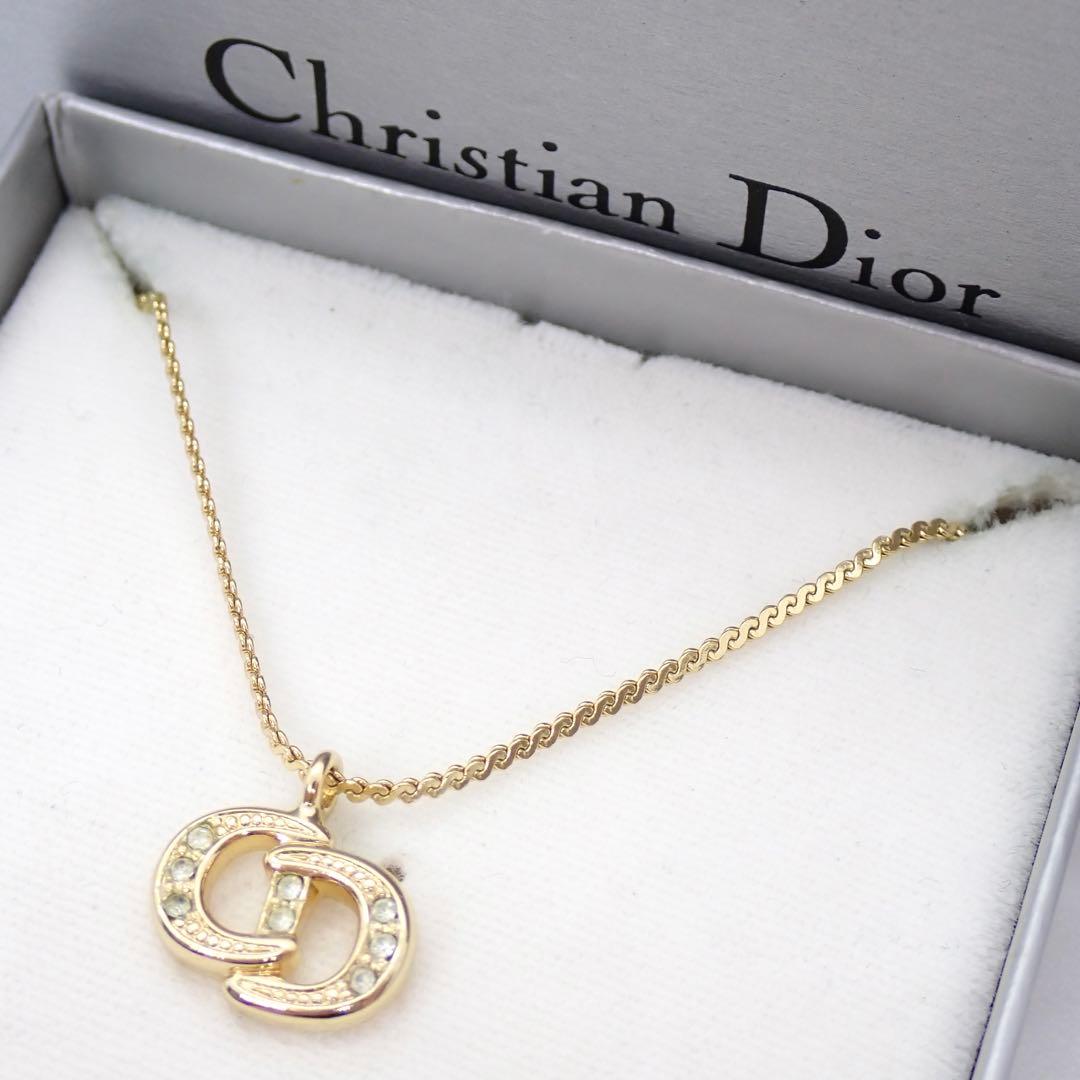 ディオール　ネックレス　CDロゴ　ラインストーン　ゴールド　金