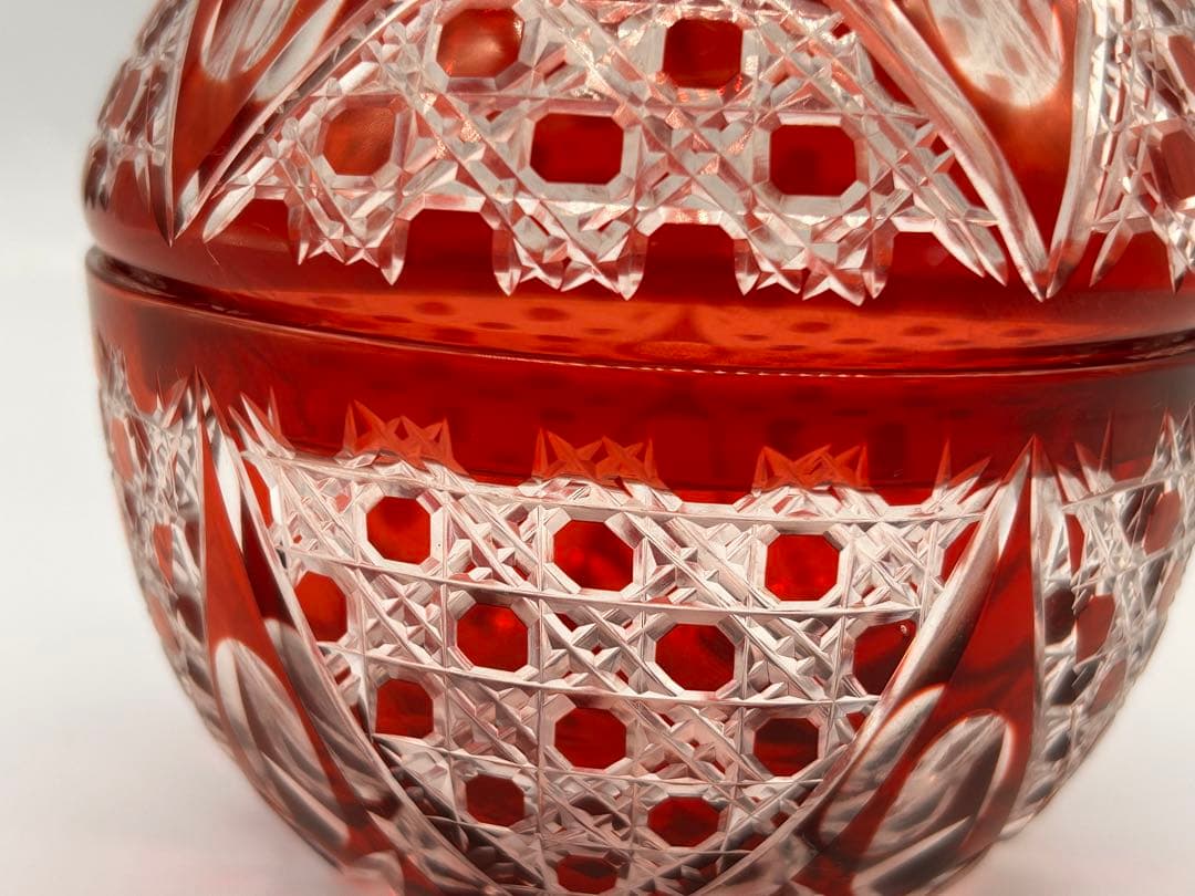 木村泰典 江戸切子 籠目紋 ボンボニエール 伝統工芸士 -436-