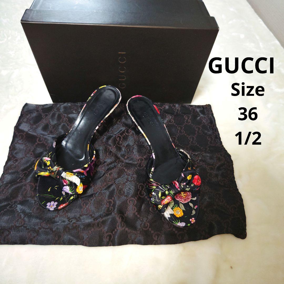 【花柄☆箱付き☆GUCCI】黒　花柄　サンダル　オシャレ　かわいい　361/2
