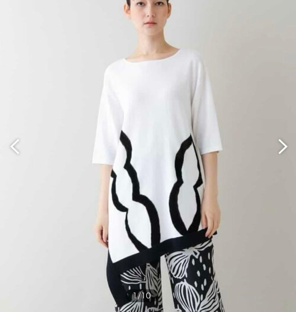 HIROKO KOSHINO イレギュラーヘム 洋梨インターシャニット 40