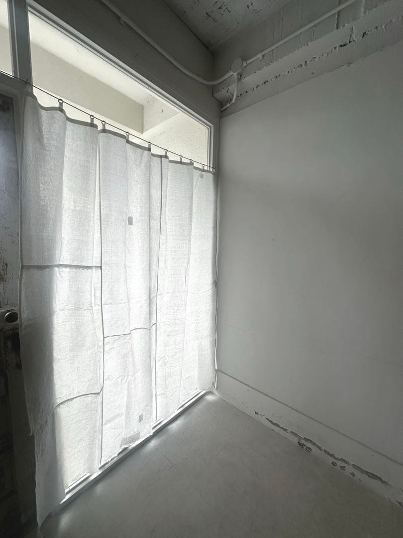 古道具/大判白磁リングの古布カーテン　幅165㎝×丈200㎝