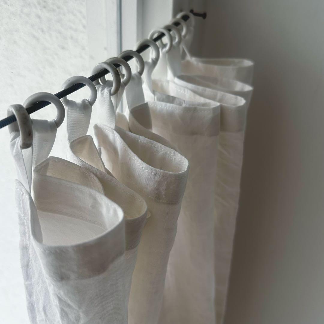 古道具/大判白磁リングの古布カーテン　幅165㎝×丈200㎝