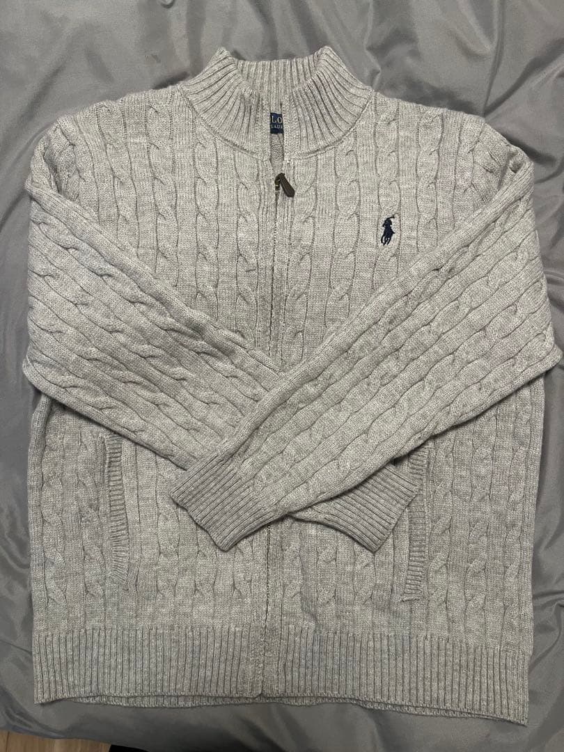 POLO Ralph Lauren グレー ケーブル ジップアップニット M