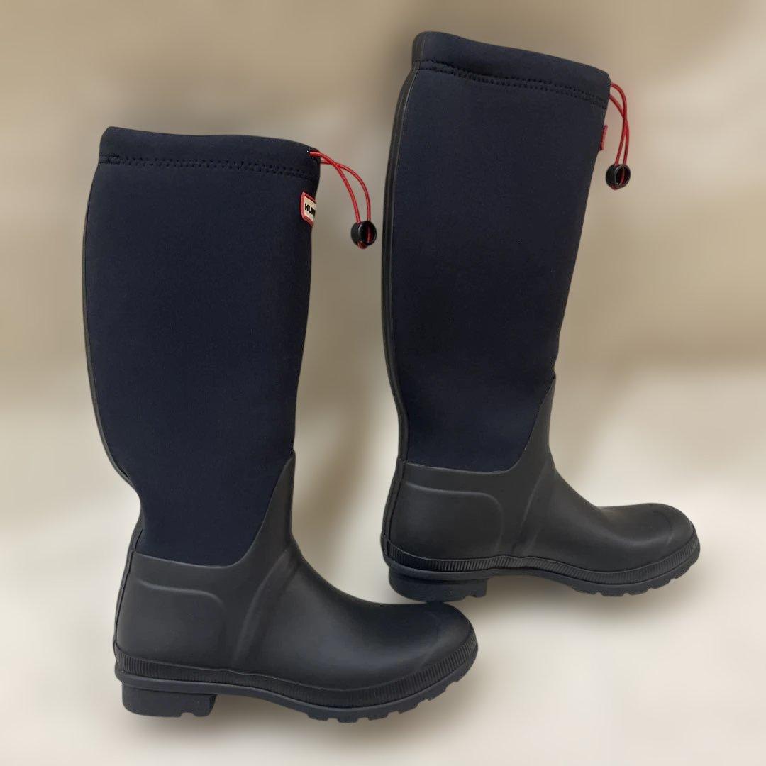 美品HUNTER ハンターレインブーツ　長靴　ブラック24.5センチUS8