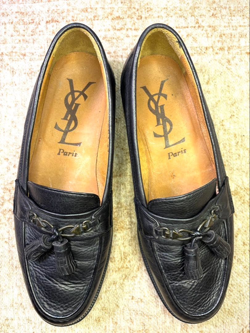 美品YVES SAINT LAURENT 25.5 タッセルローファー黒本革