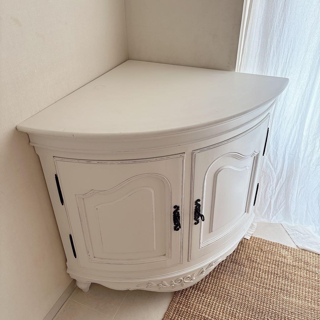 白家具　シャビーシック　フレンチカントリー　コーナーキャビネット　フランス製