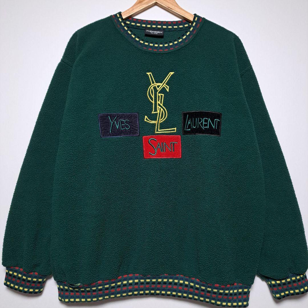 レア！イタリア製 90s イヴサンローラン 刺繍ロゴ フリース トレーナー