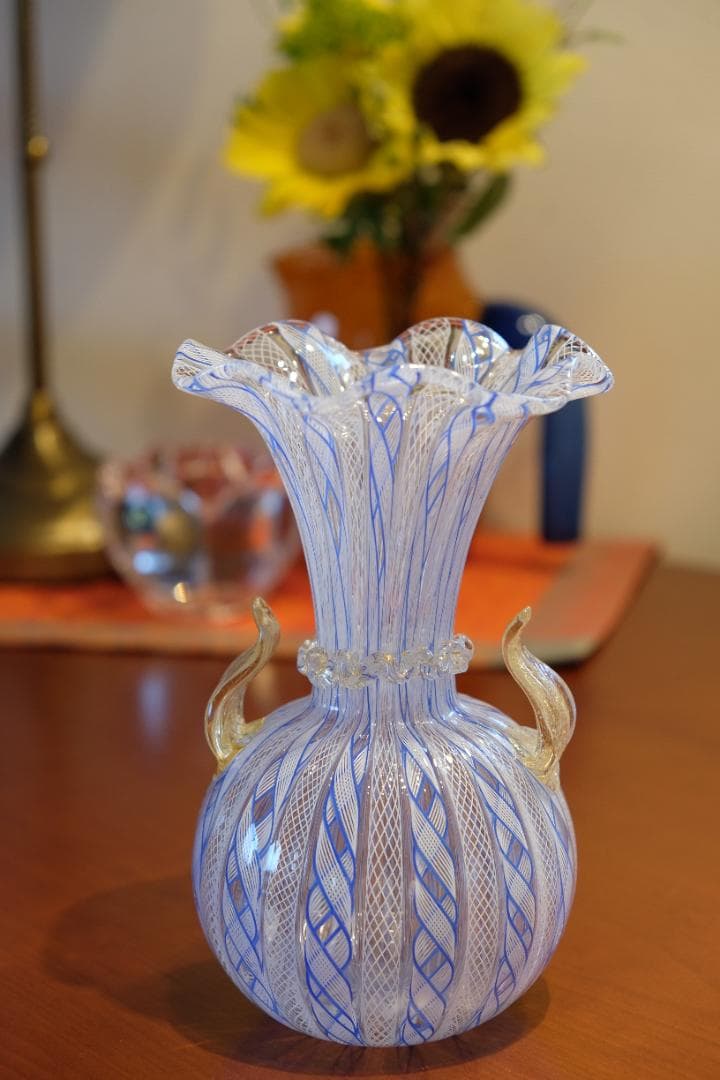 レースガラス 花瓶 ベネチアングラス ムラーノガラス アンティーク 江波冨士子