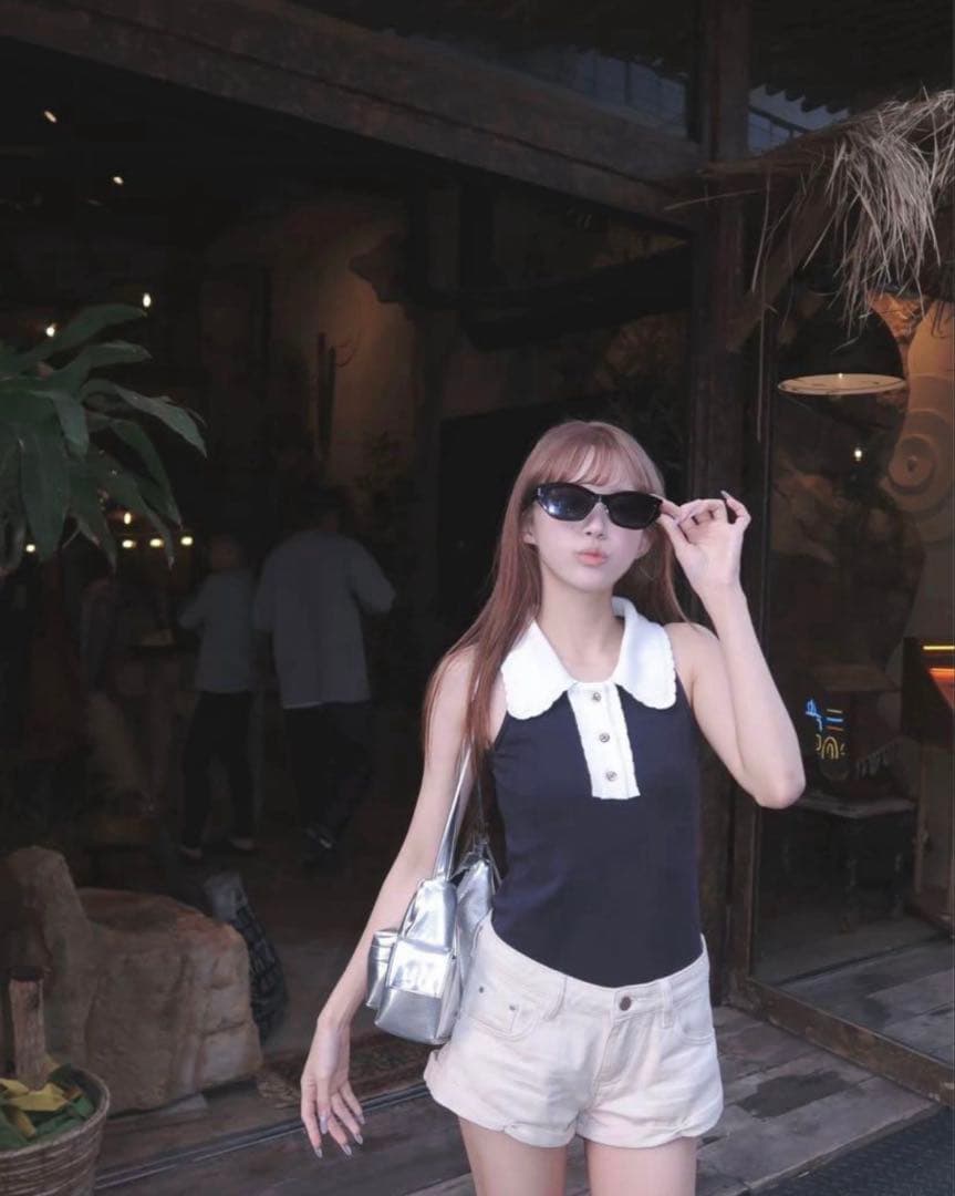 bibiyネイビー ポロシャツスタイル ノースリーブ