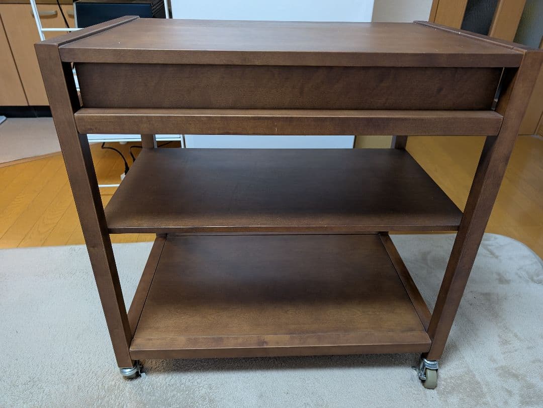 無印良品希少ブラウン木製ワゴン引き出し付き