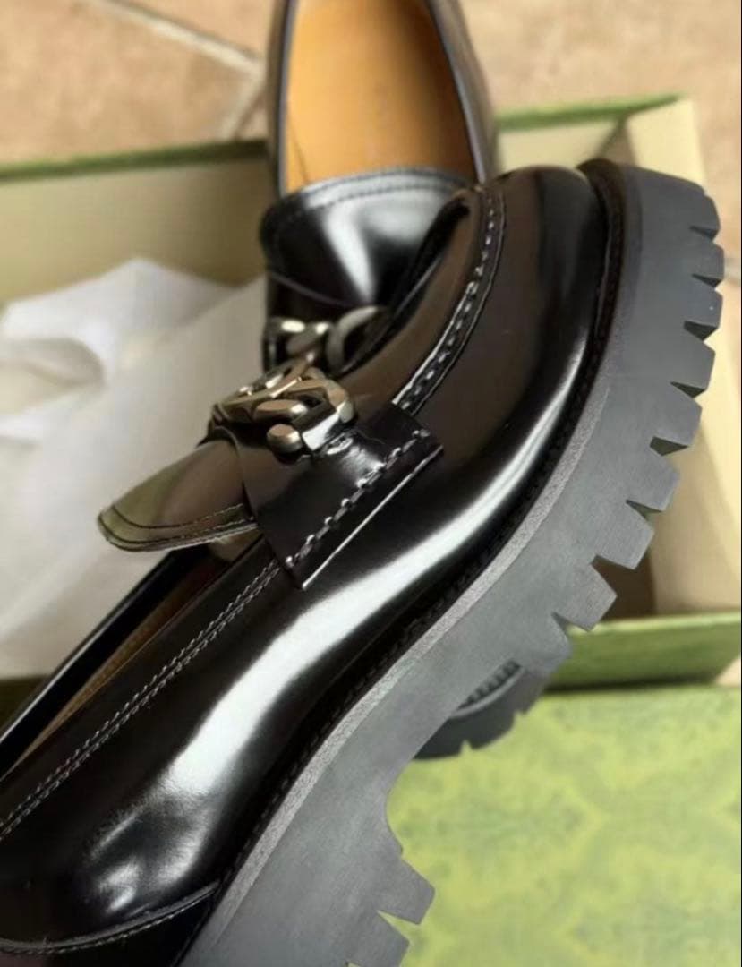 GUCCI 黒 厚底ローファー38