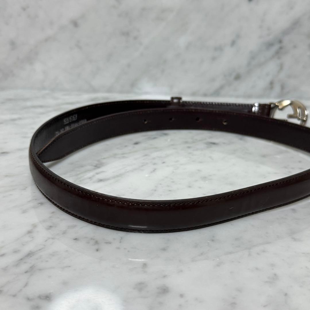 GUCCI グッチ ベルト 細ベルト 本革 レザー ブラウン GG 銀 シルバー