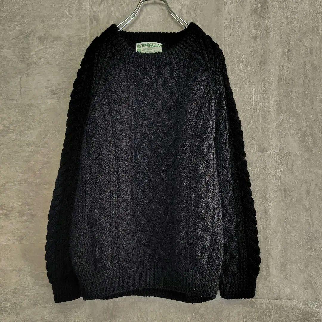 極美品 インバーアラン 1A ウール クルーネック アラン ニット ブラック