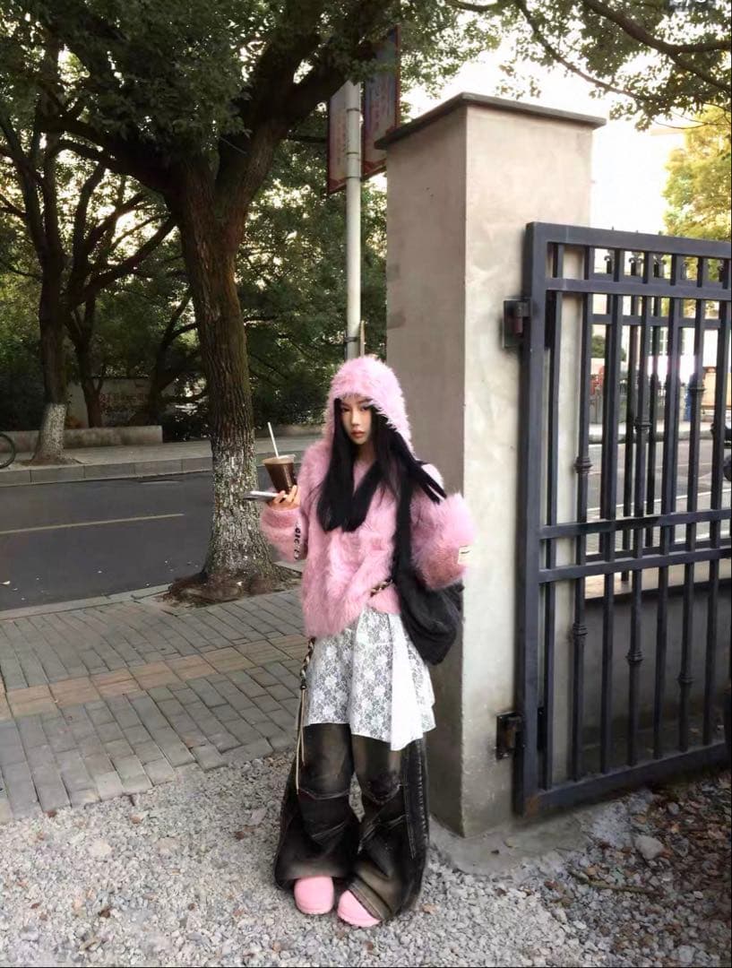 Worn-Out Shaggy Grunge Hoodie モヘア　フーディ