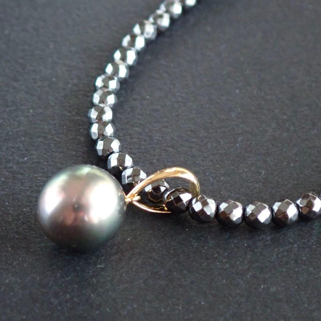 南洋黒蝶真珠 ネックレス SV925 ヘマタイト 9mmブラックパールネックレス