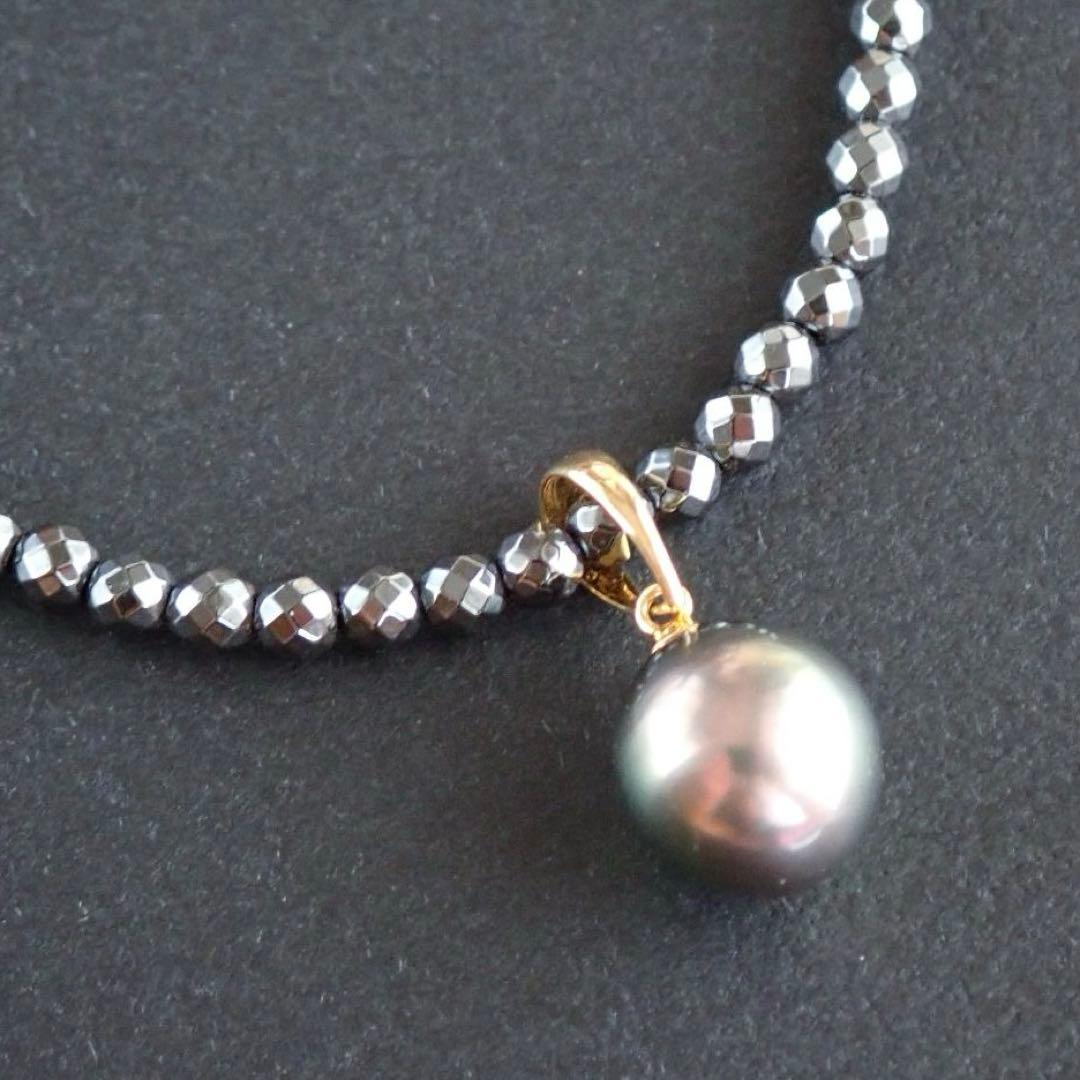 南洋黒蝶真珠 ネックレス SV925 ヘマタイト 9mmブラックパールネックレス