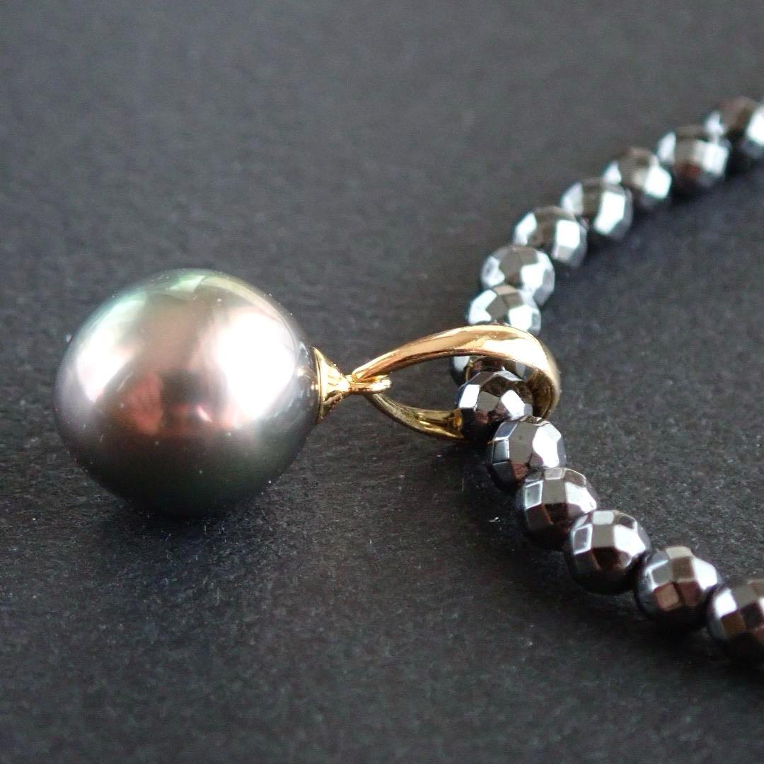 南洋黒蝶真珠 ネックレス SV925 ヘマタイト 9mmブラックパールネックレス