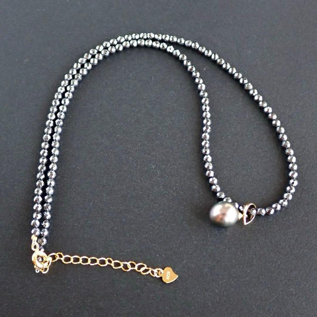 南洋黒蝶真珠 ネックレス SV925 ヘマタイト 9mmブラックパールネックレス