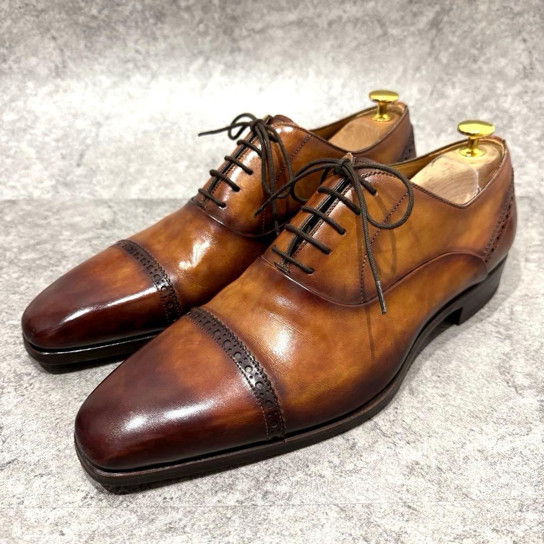 【極美品】マグナーニ　26 クォーターブローグ コニャック　ストレート　ビジネス