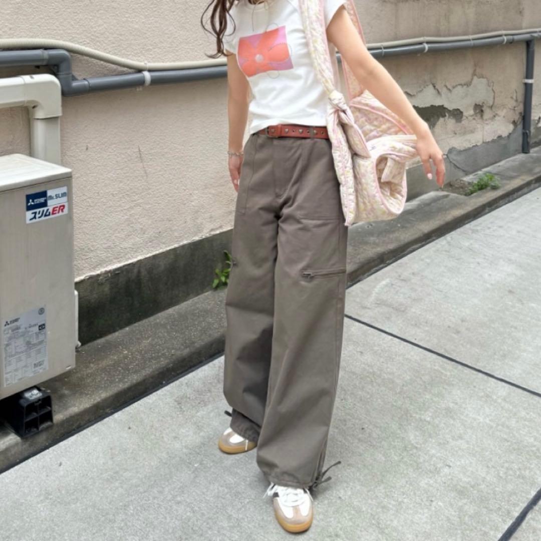 TINA：JOJUNドロストコットン ワイドパンツ カーゴパンツ