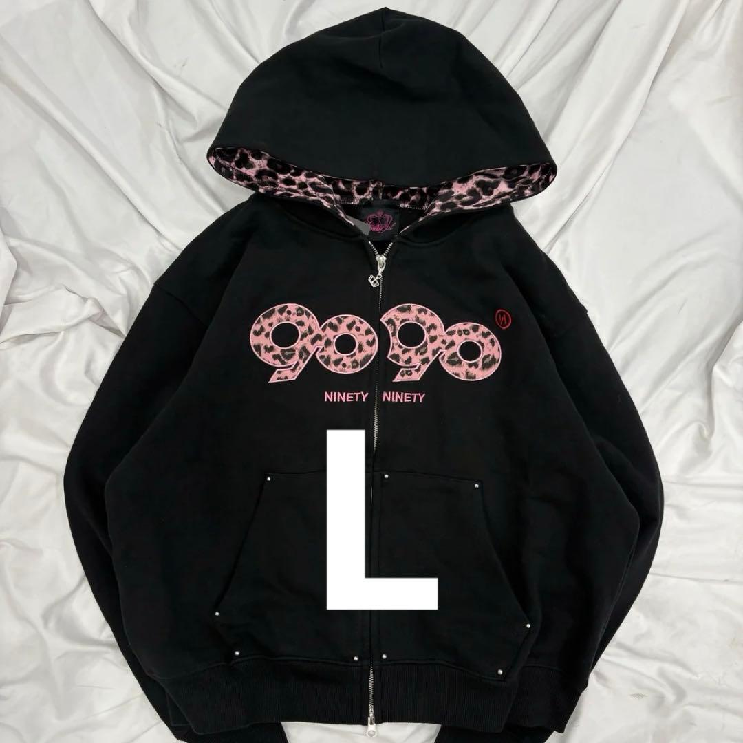 9090 ブラック ジップアップパーカー size L