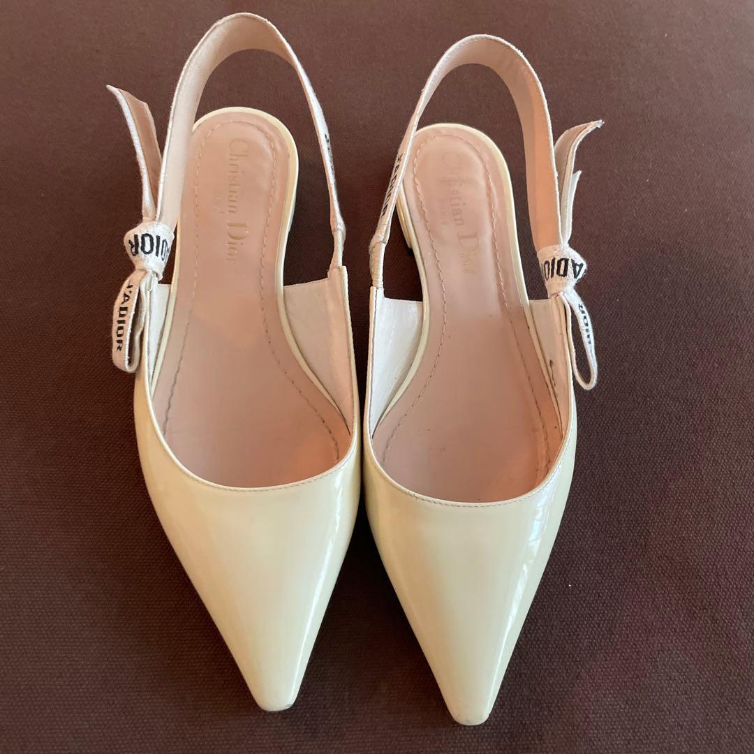 ペコ！ディオール　アイボリー スリングバック フラットシューズ