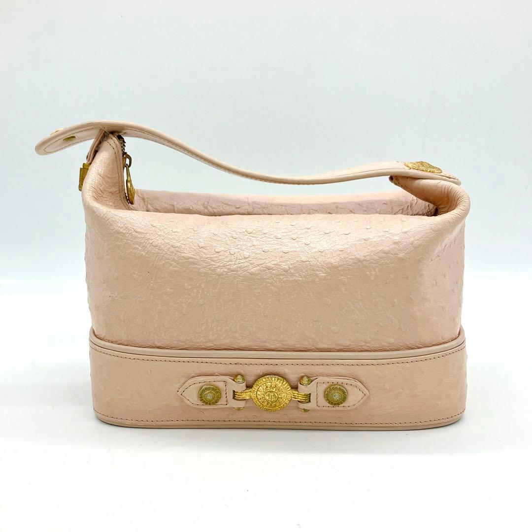 【GIANNI VERSACE】バニティバッグ　サンバースト　オーストリッチ型押