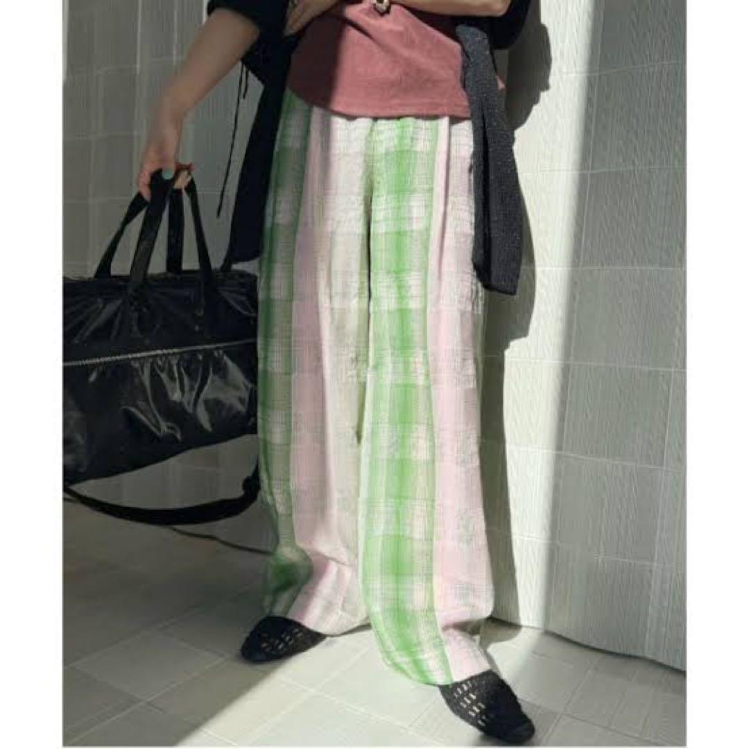 美品Ameri CHECK EMBROIDERY STRAIGHT PANTS