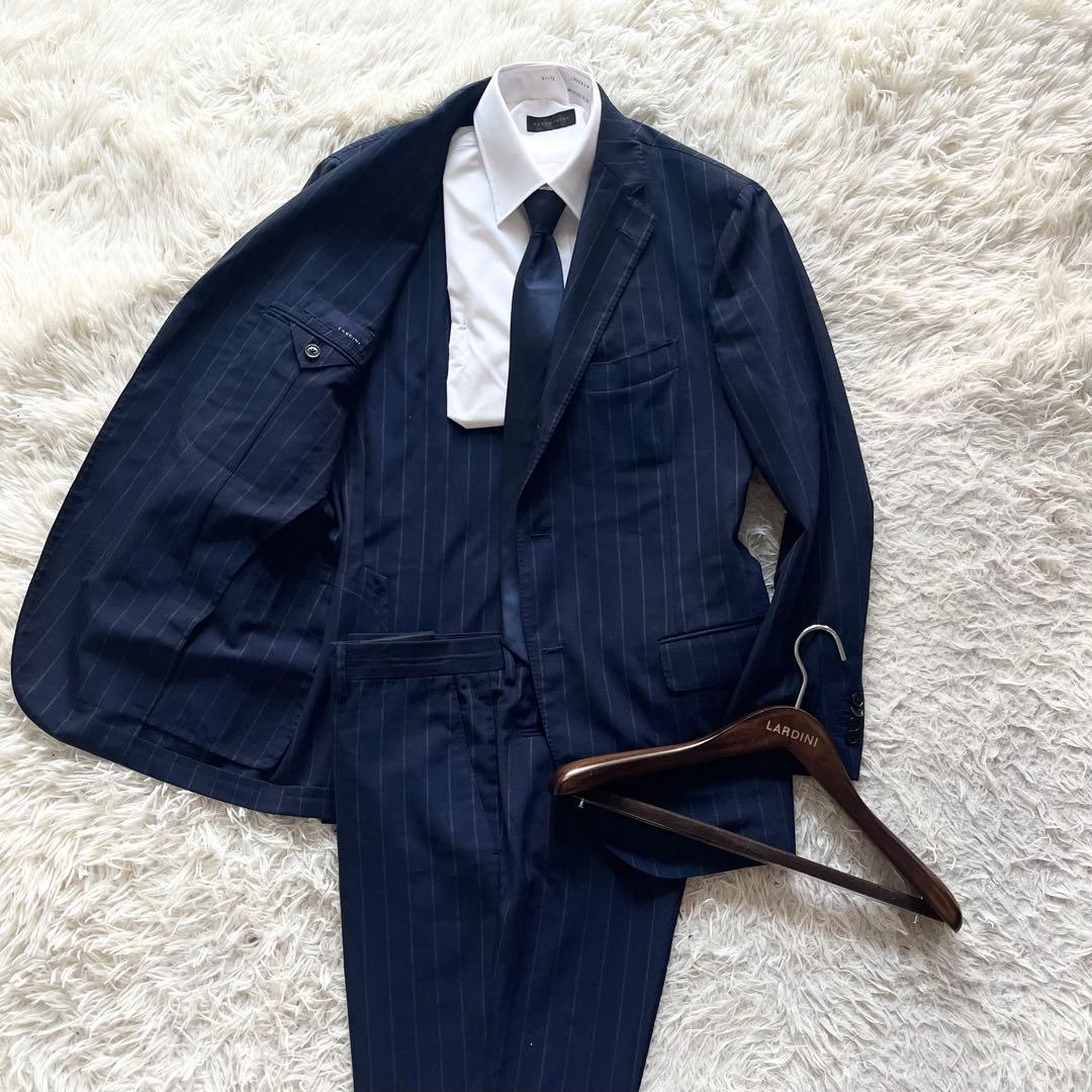 <美品>LARDINI ネイビー ウール スーツ サイズ52