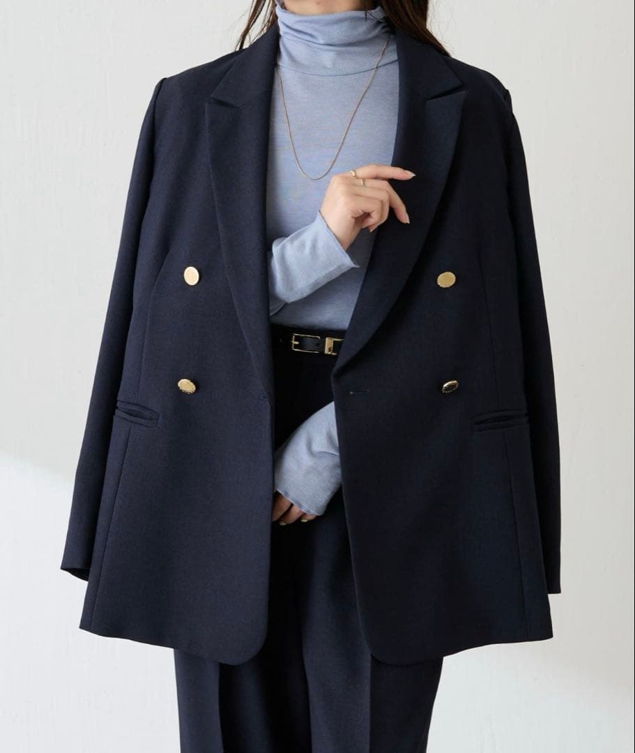 ネイビー ダブルテーラードジャケット