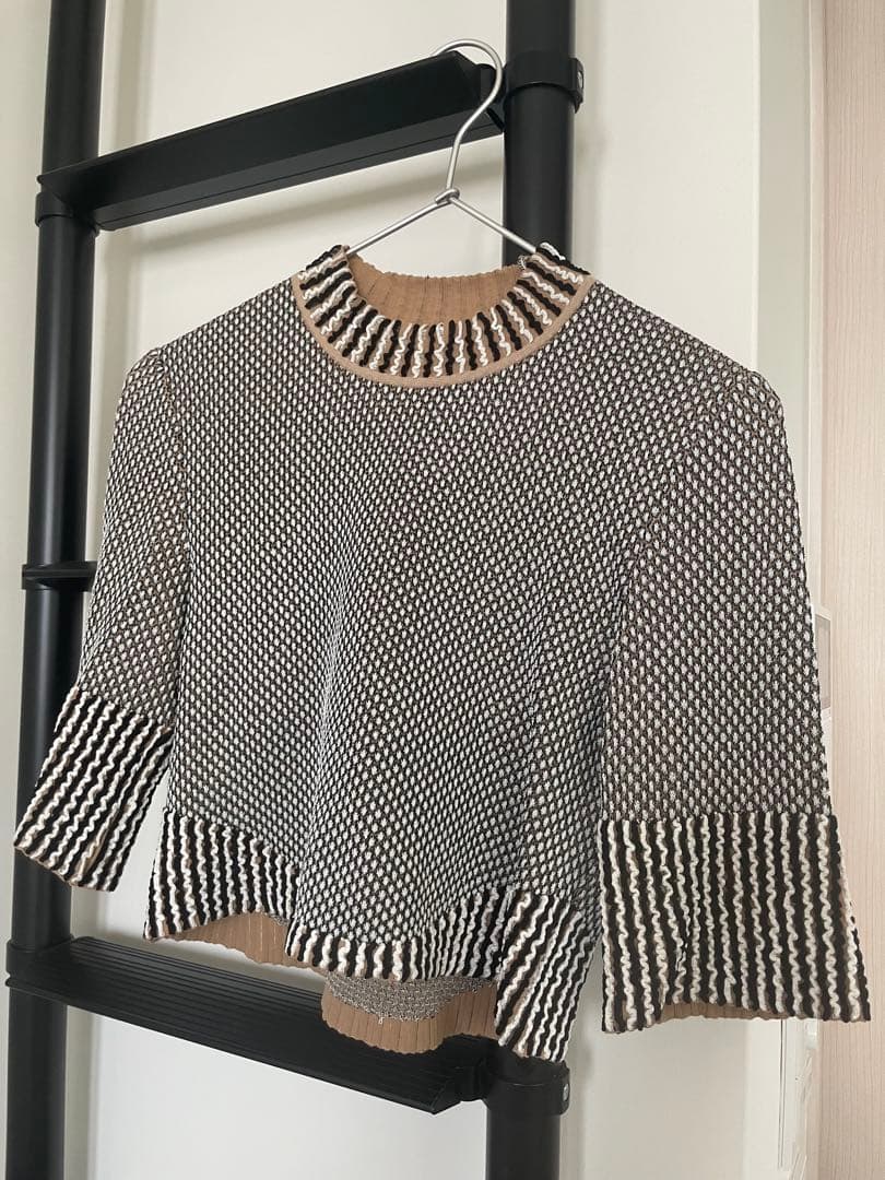 マメクロゴウチ/Spots Pattern Knitted Croped Top