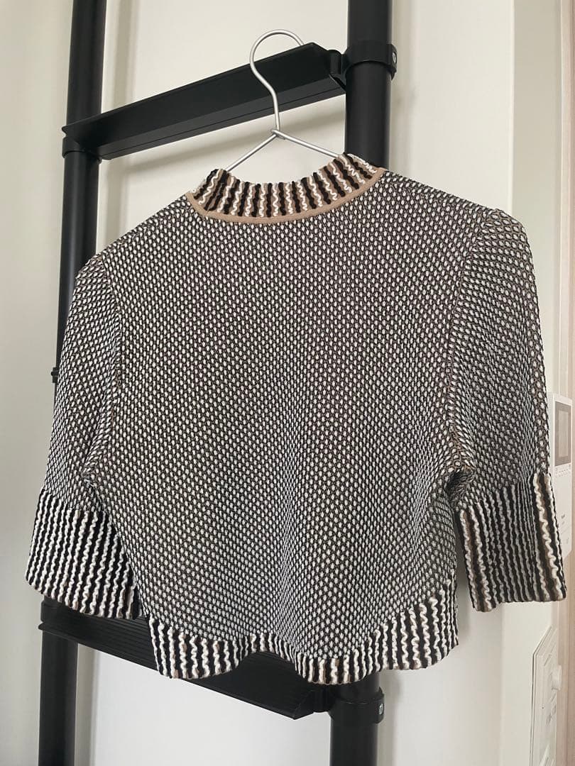 マメクロゴウチ/Spots Pattern Knitted Croped Top